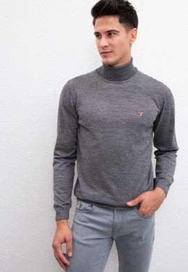 Erkek Gri Melanj Balıkçı Yaka Triko Kazak Basic - 50206744015