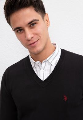 Erkek Siyah V-Yaka Triko Kazak Basic - 50211249032