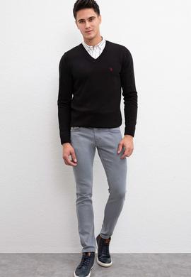 Erkek Siyah V-Yaka Triko Kazak Basic - 50211249032