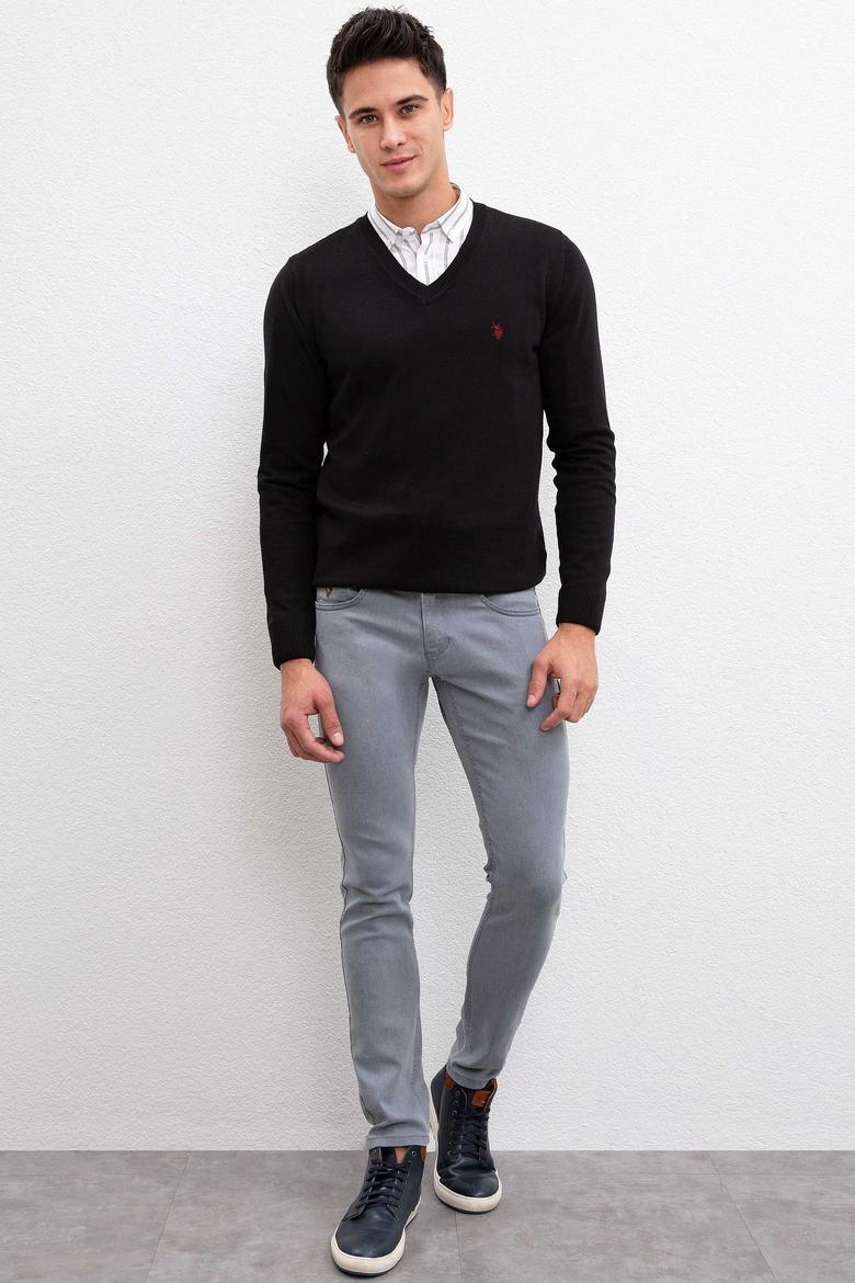 Erkek Siyah V-Yaka Triko Kazak Basic - 50211249032