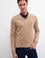 Erkek Camel Melanj V-Yaka Triko Kazak Basic