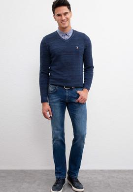 Erkek Lacivert V-Yaka Triko Kazak - 50207652059