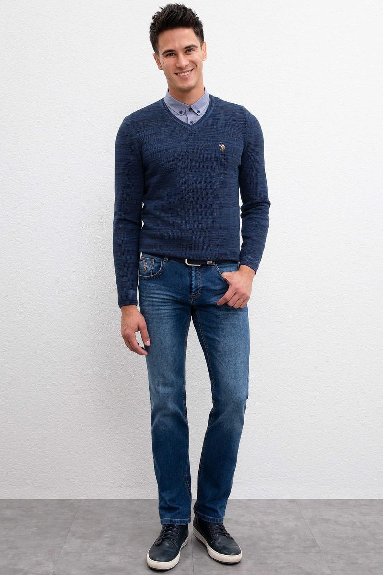 Erkek Lacivert V-Yaka Triko Kazak - 50207652059