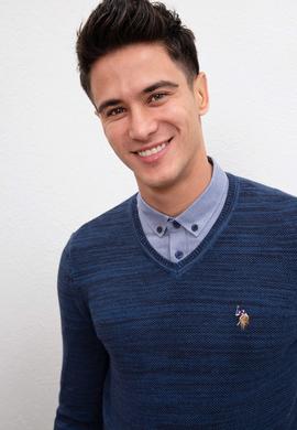 Erkek Lacivert V-Yaka Triko Kazak - 50207652059