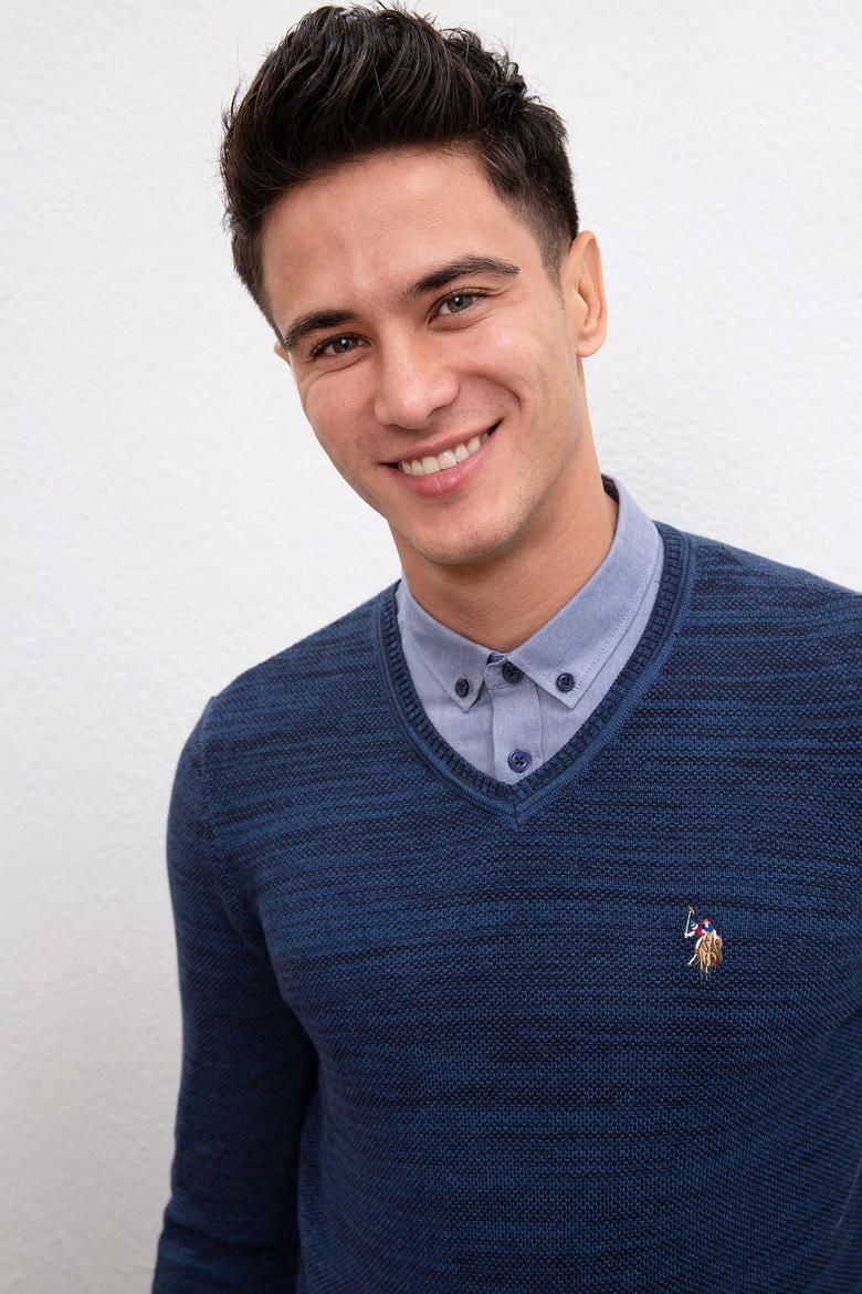 Erkek Lacivert V-Yaka Triko Kazak - 50207652059