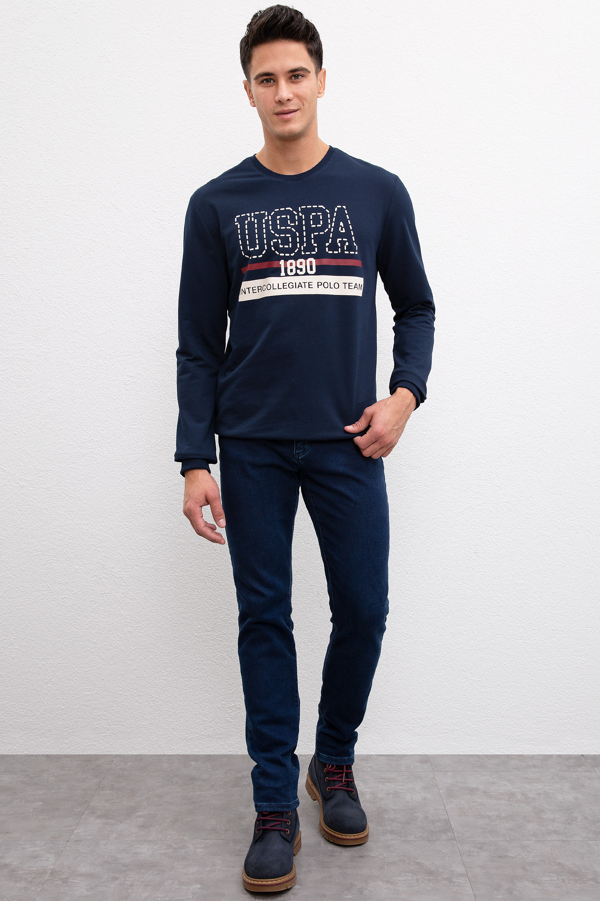 Erkek Lacivert Bisiklet Yaka Sweatshirt - Image 5