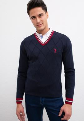 Erkek Lacivert V-Yaka Triko Kazak - 50205662014