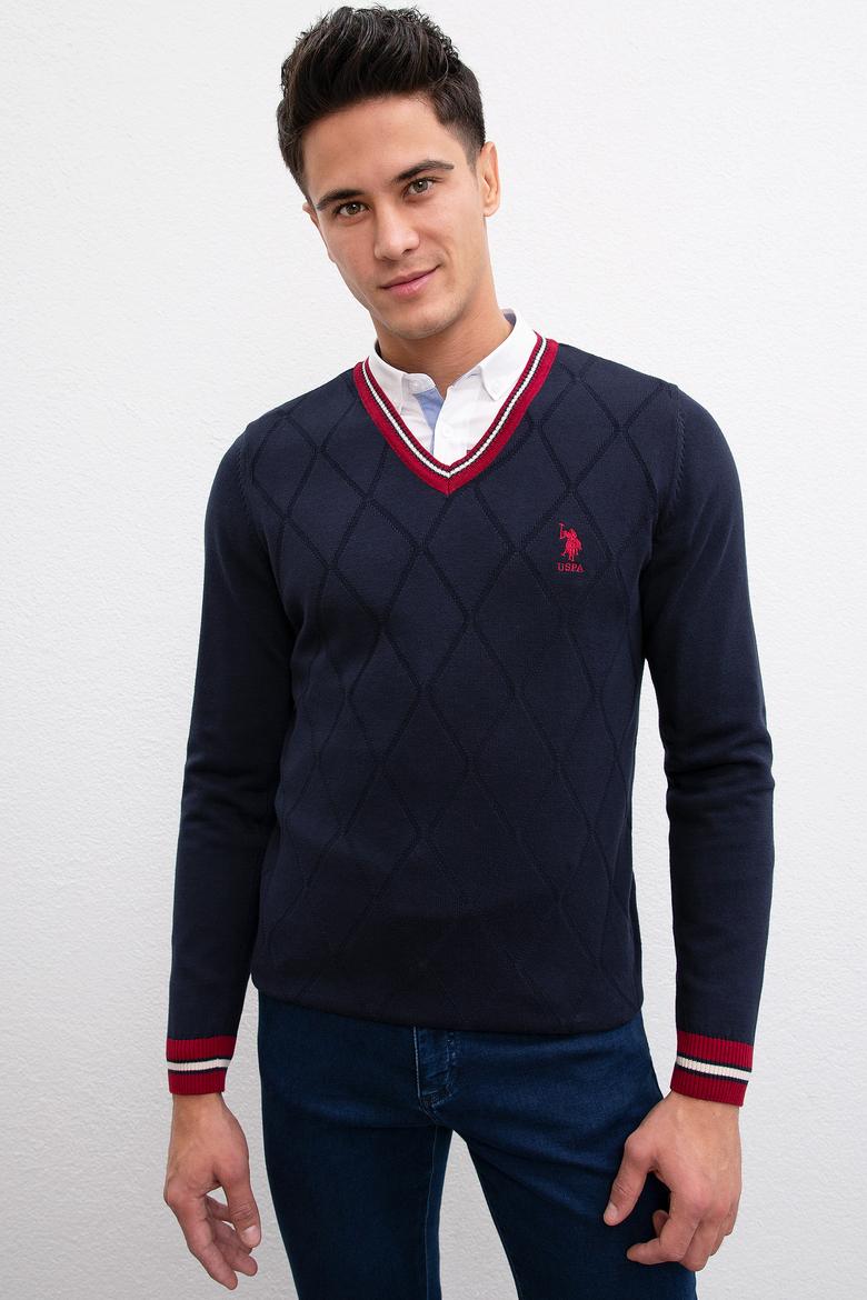 Erkek Lacivert V-Yaka Triko Kazak - 50205662014