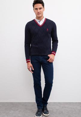 Erkek Lacivert V-Yaka Triko Kazak - 50205662014