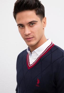 Erkek Lacivert V-Yaka Triko Kazak - 50205662014