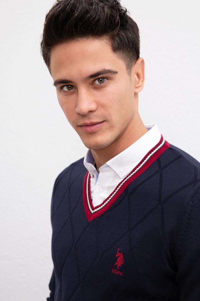 Erkek Lacivert V-Yaka Triko Kazak