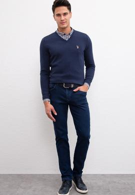 Erkek Lacivert V Yaka Basic Triko Kazak - 50207651007