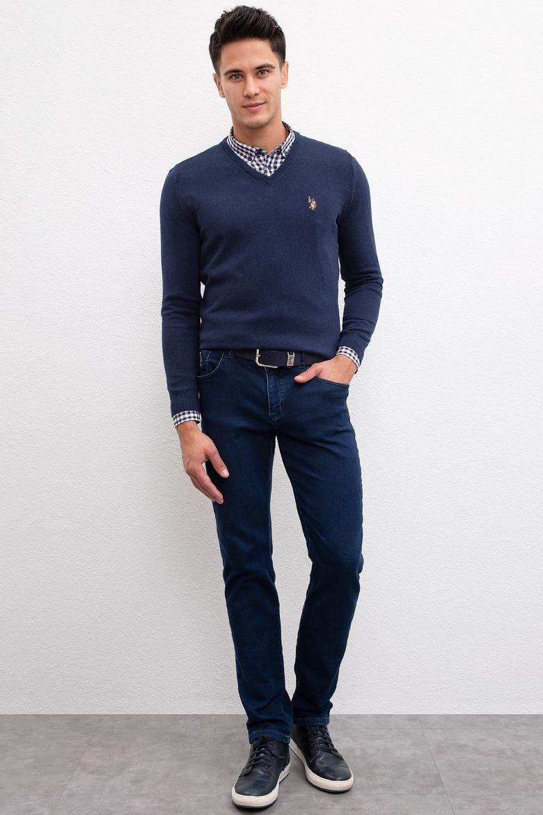 Erkek Lacivert V Yaka Basic Triko Kazak - 50207651007