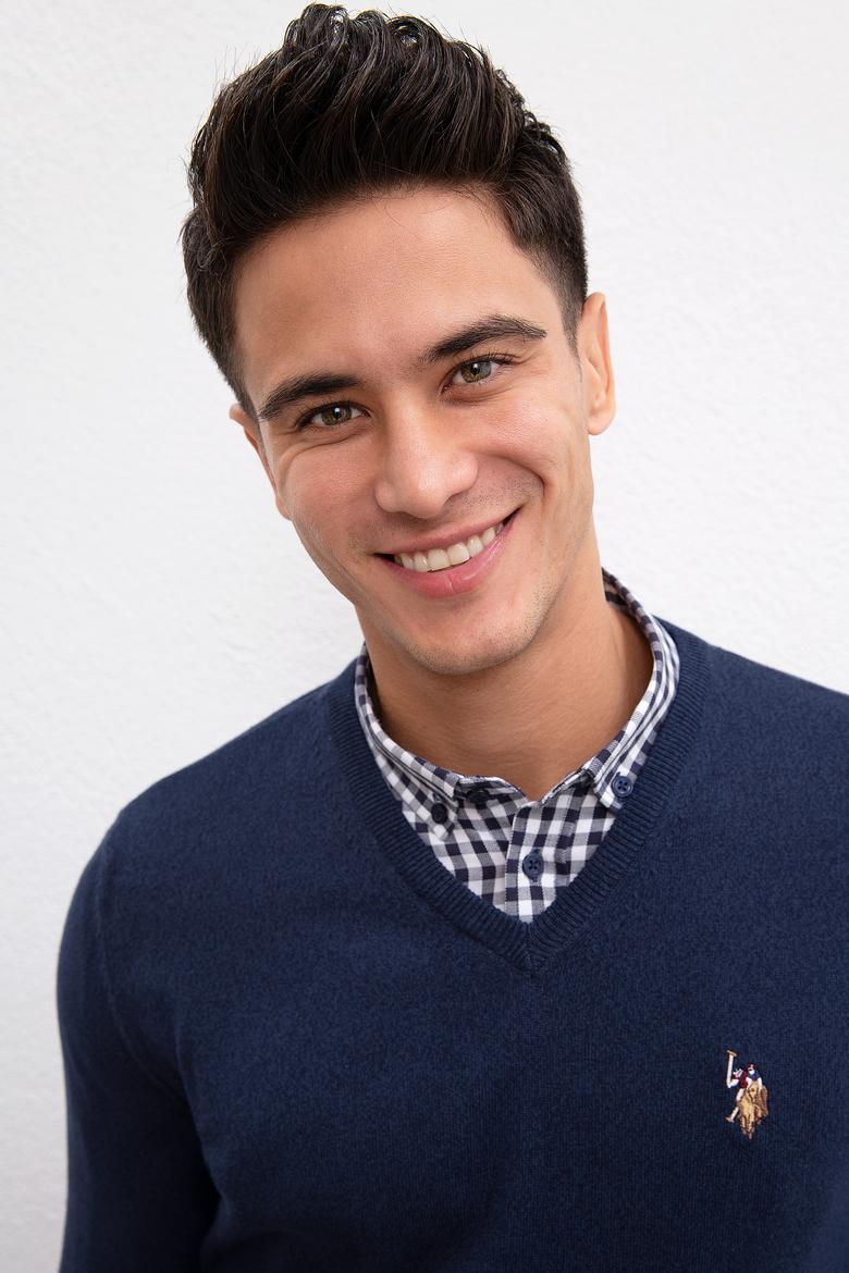 Erkek Lacivert V Yaka Basic Triko Kazak