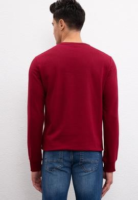 Erkek Bordo Bisiklet Yaka Sweatshirt - 50208668036