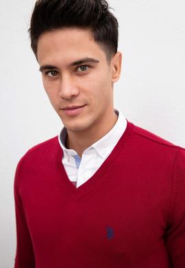 Erkek Bordo V-Yaka Triko Kazak Basic - 50211249072