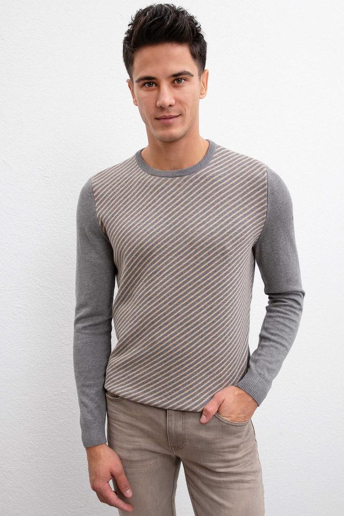 Erkek Gri Melanj Bisiklet Yaka Triko Kazak