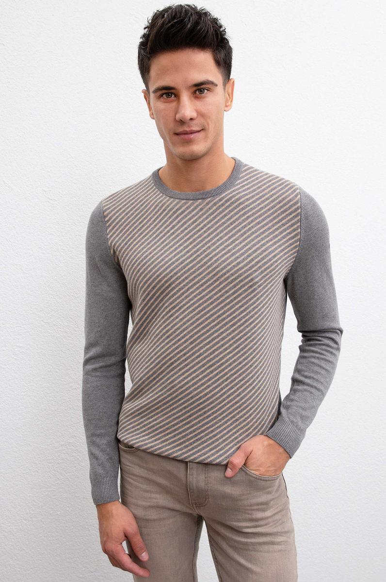 Erkek Gri Melanj Bisiklet Yaka Triko Kazak