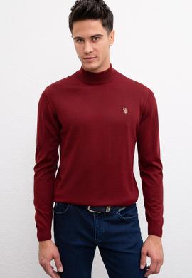 Erkek Bordo Balıkçı Yaka Triko Kazak Basic - 50206684036