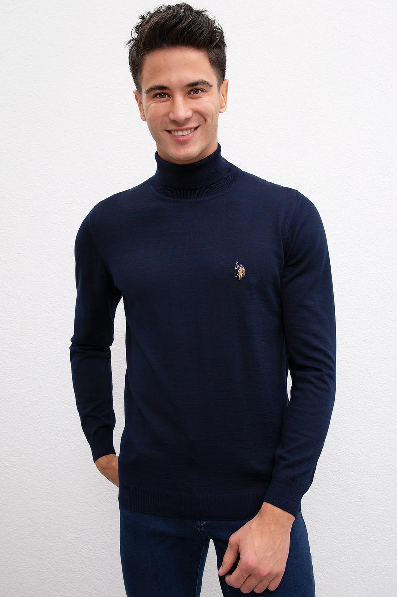 Erkek Lacivert Balıkçı Yaka Triko Kazak Basic