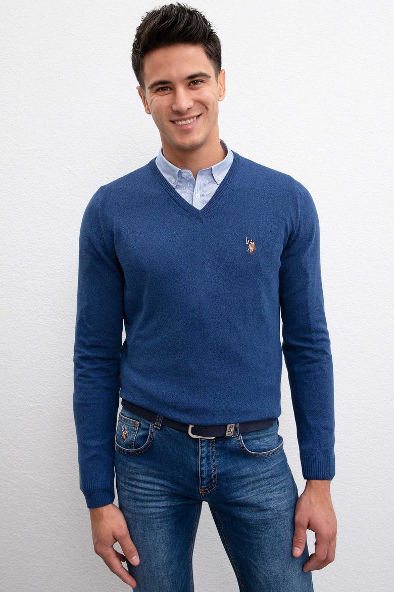 Erkek İndigo Triko Kazak Basic - 50207651066