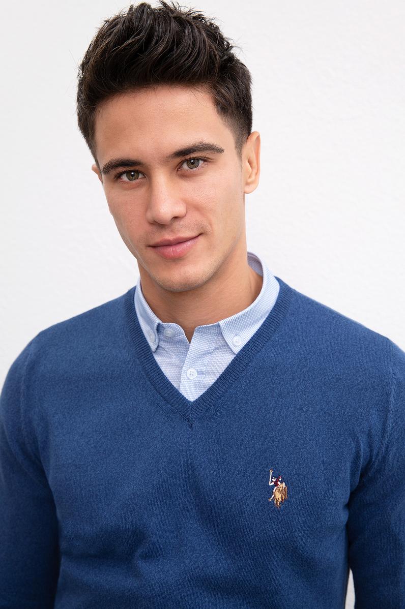 Erkek İndigo Triko Kazak Basic