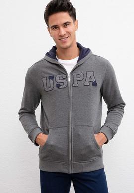 Erkek Antrasit Melanj Kapüşonlu Fermuarlı Sweatshirt - 50207307030