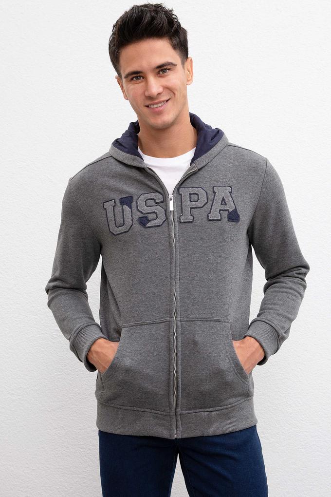 Erkek Antrasit Melanj Kapüşonlu Fermuarlı Sweatshirt