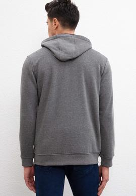 Erkek Antrasit Melanj Kapüşonlu Fermuarlı Sweatshirt - 50207307030