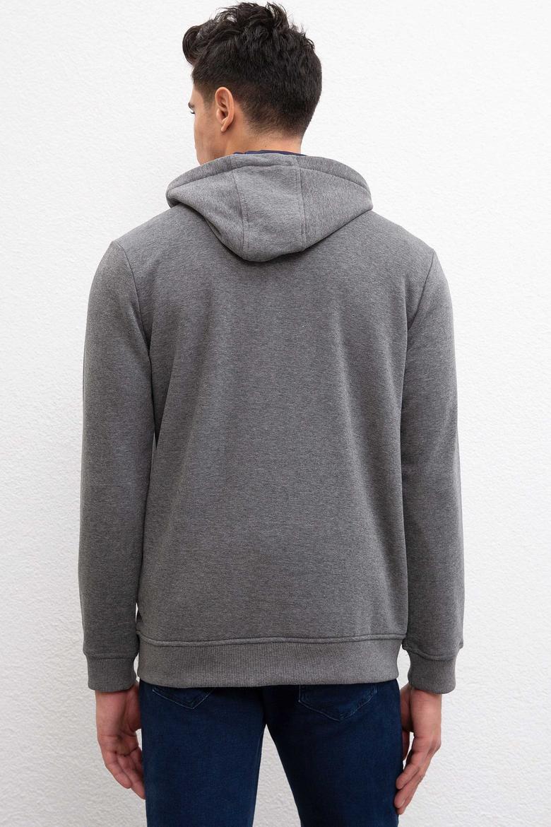 Erkek Antrasit Melanj Kapüşonlu Fermuarlı Sweatshirt - 50207307030