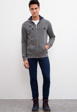 Erkek Antrasit Melanj Kapüşonlu Fermuarlı Sweatshirt - 50207307030