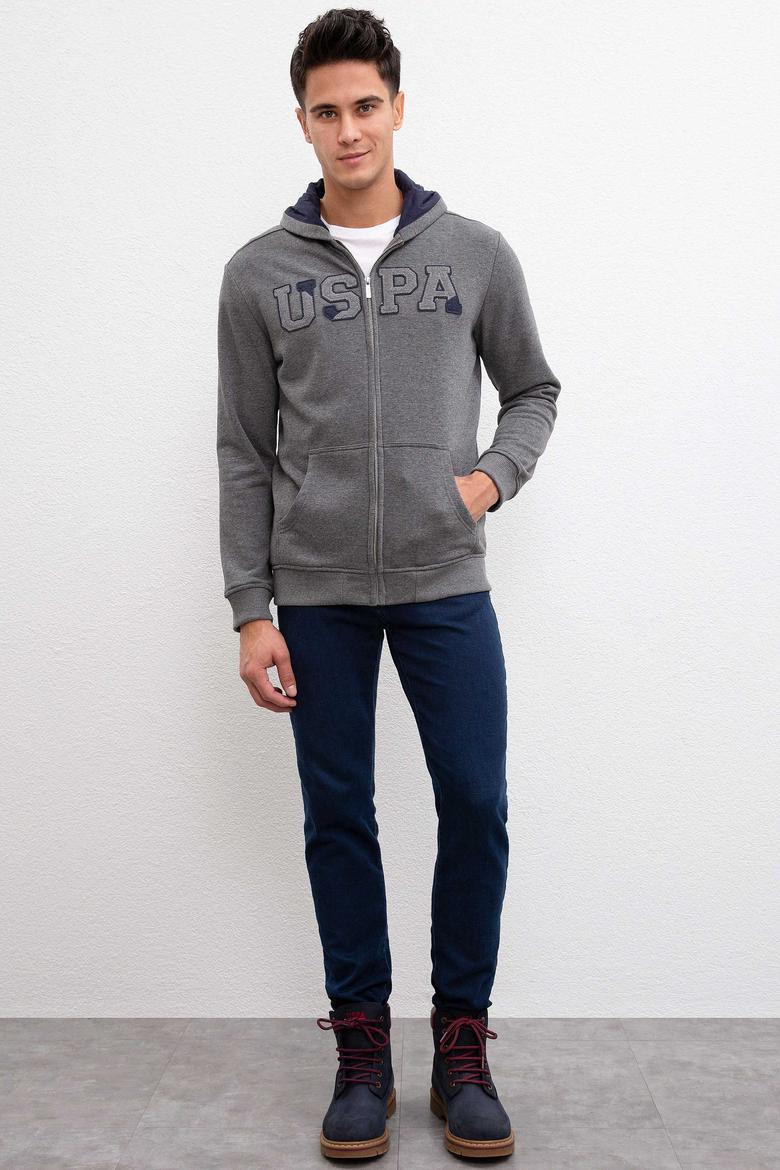 Erkek Antrasit Melanj Kapüşonlu Fermuarlı Sweatshirt - 50207307030