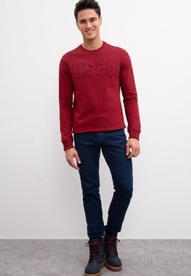 Erkek Bordo Bisiklet Yaka Sweatshirt Basic - 50207326046
