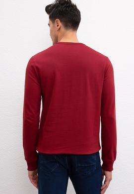 Erkek Bordo Bisiklet Yaka Sweatshirt Basic - 50207326046