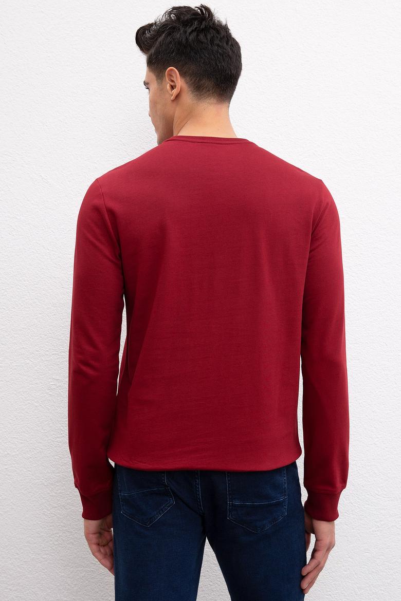 Erkek Bordo Bisiklet Yaka Sweatshirt Basic - 50207326046
