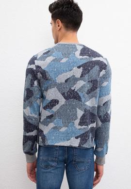 Erkek Açık Lacivert Bisiklet Yaka Sweatshirt - 50207557003