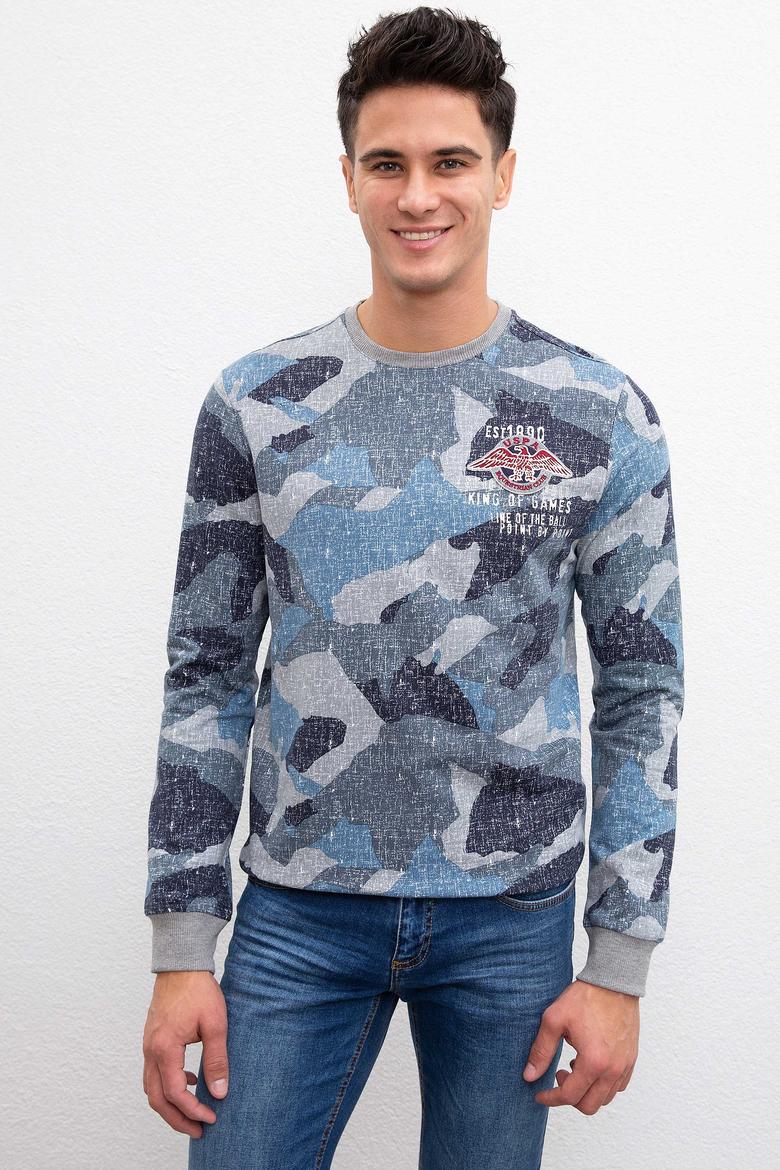 Erkek Açık Lacivert Bisiklet Yaka Sweatshirt