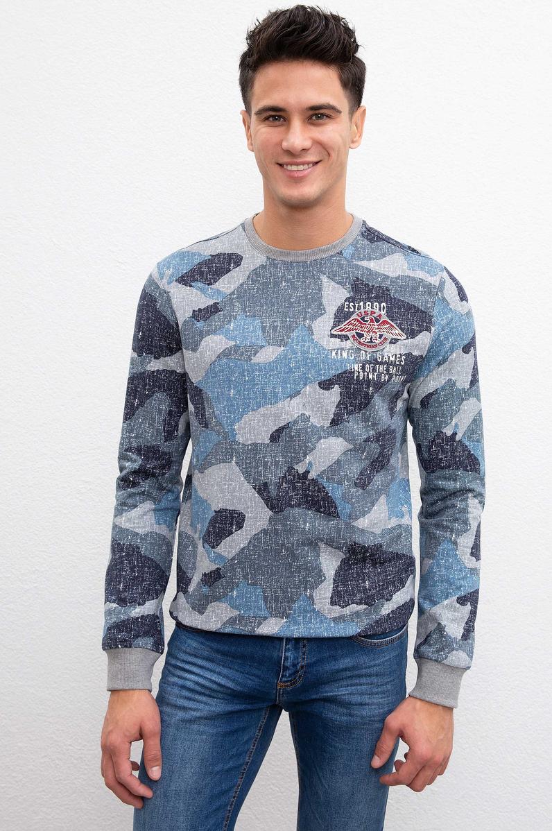 Erkek Açık Lacivert Bisiklet Yaka Sweatshirt