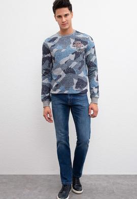 Erkek Açık Lacivert Bisiklet Yaka Sweatshirt - 50207557003