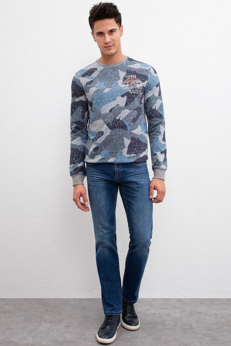 Erkek Açık Lacivert Bisiklet Yaka Sweatshirt - 50207557003