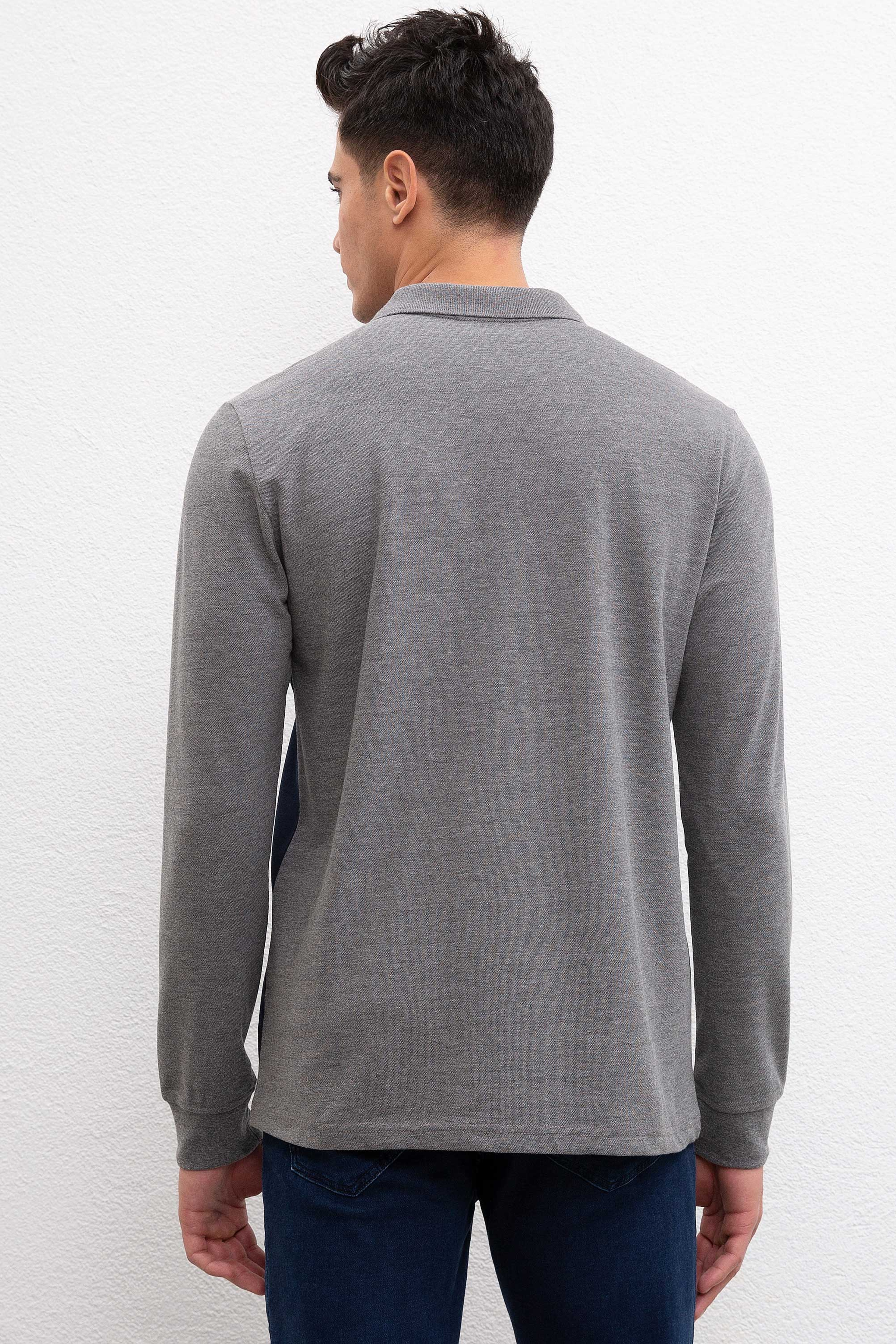 Erkek Antrasit Melanj Polo Yaka Sweatshirt - Image 3
