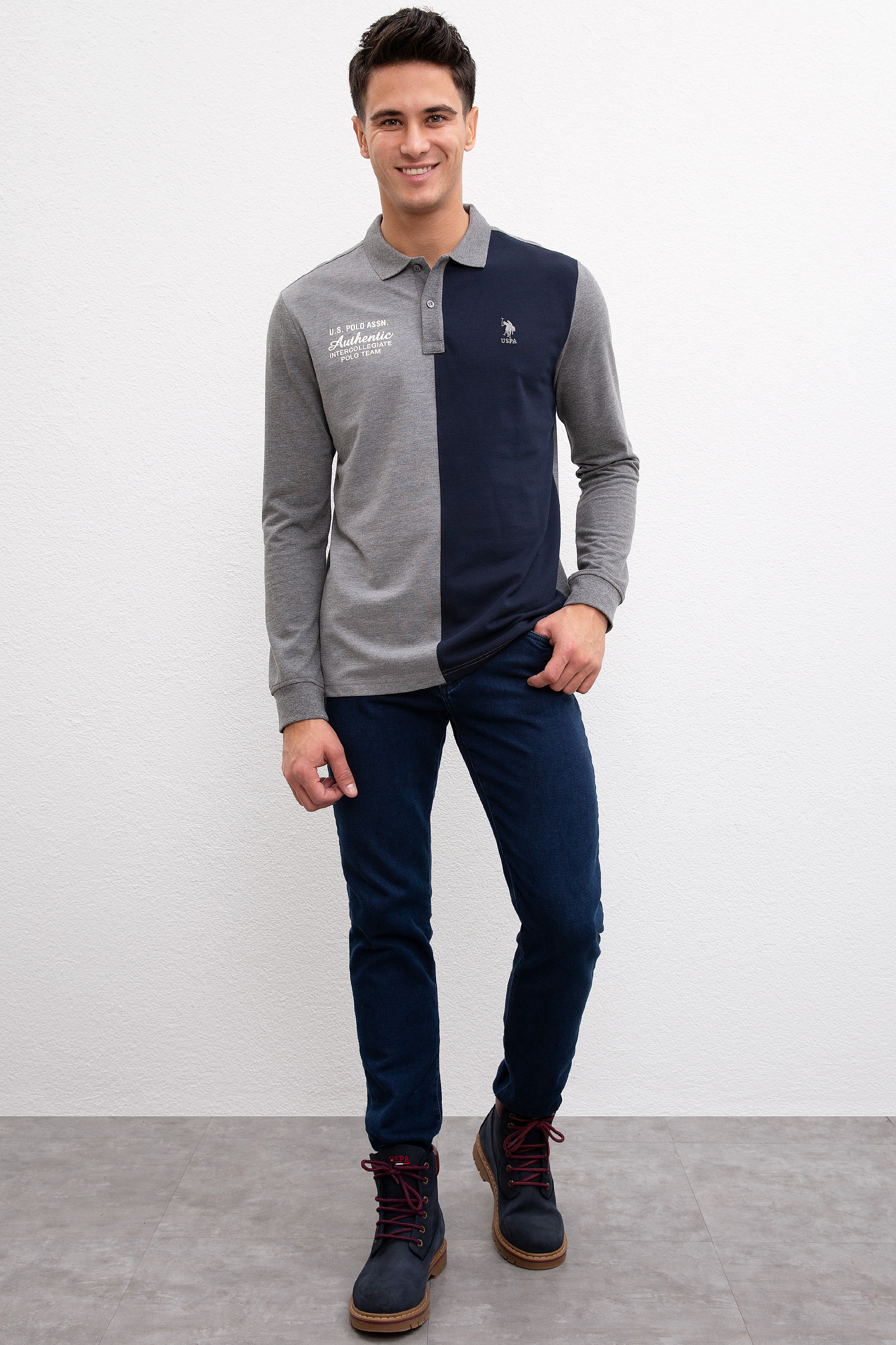 Erkek Antrasit Melanj Polo Yaka Sweatshirt - Image 4