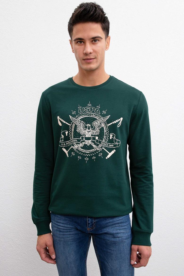 Erkek Koyu Yeşil Bisiklet Yaka Sweatshirt - 50208646018