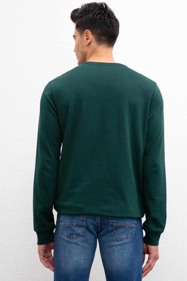 Erkek Koyu Yeşil Bisiklet Yaka Sweatshirt - 50208646018