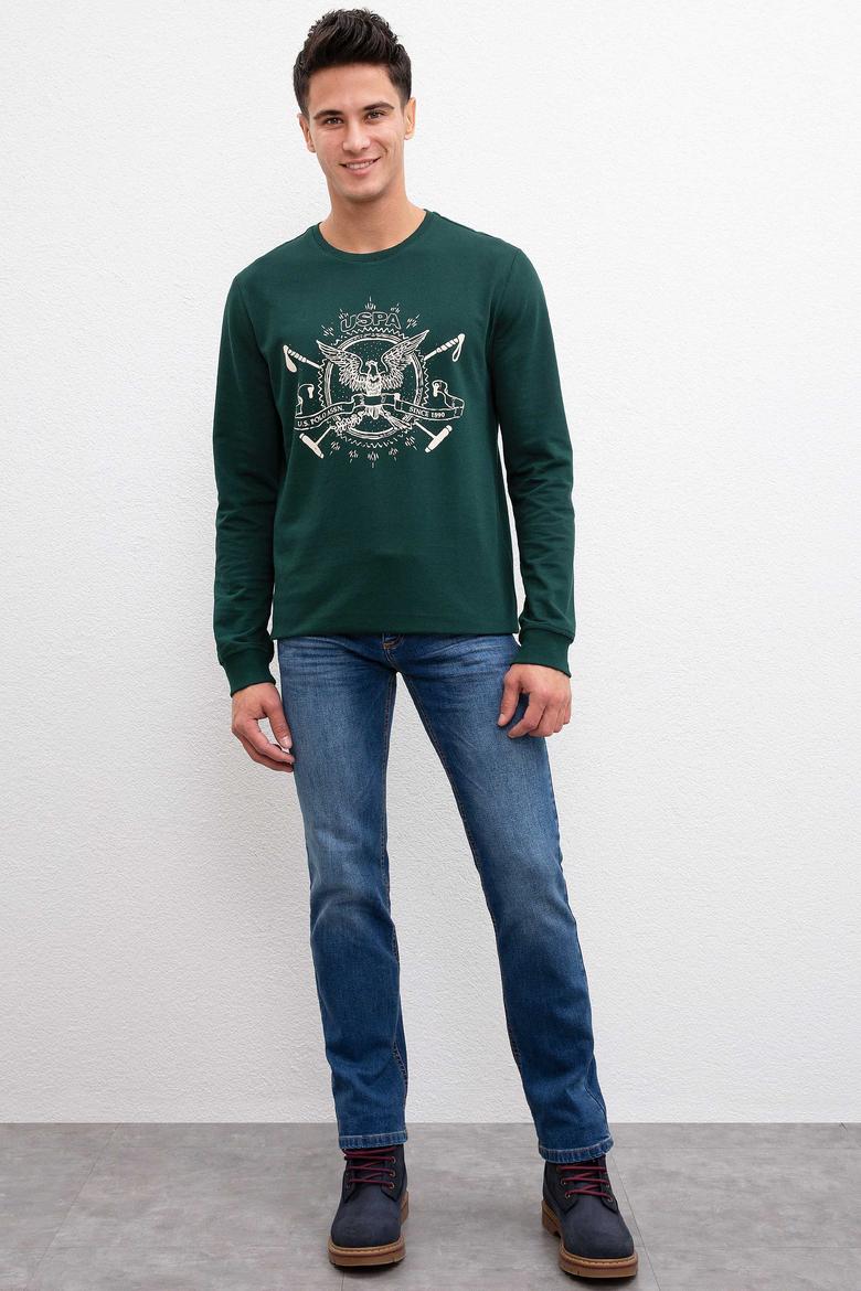 Erkek Koyu Yeşil Bisiklet Yaka Sweatshirt - 50208646018