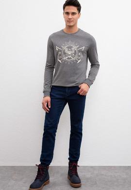 Erkek Antrasit Melanj Bisiklet Yaka Sweatshirt - 50208646033