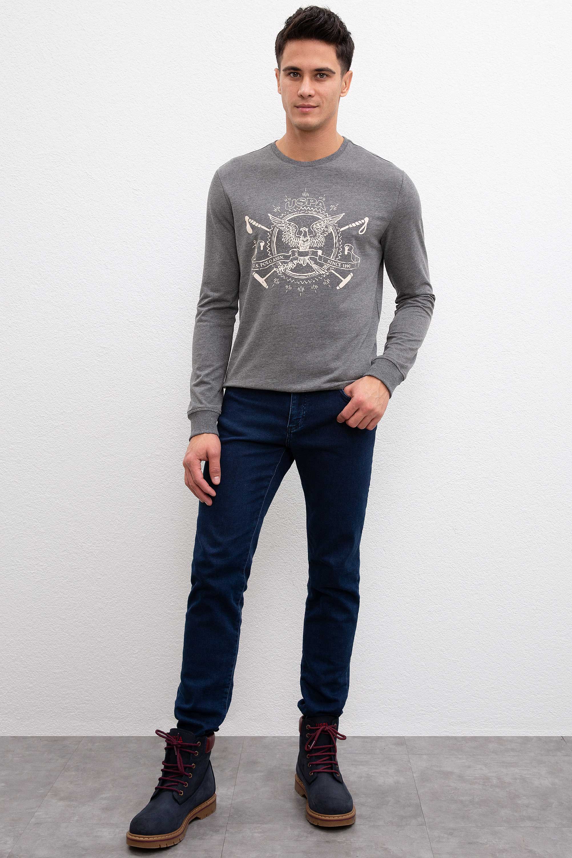 Erkek Antrasit Melanj Bisiklet Yaka Sweatshirt