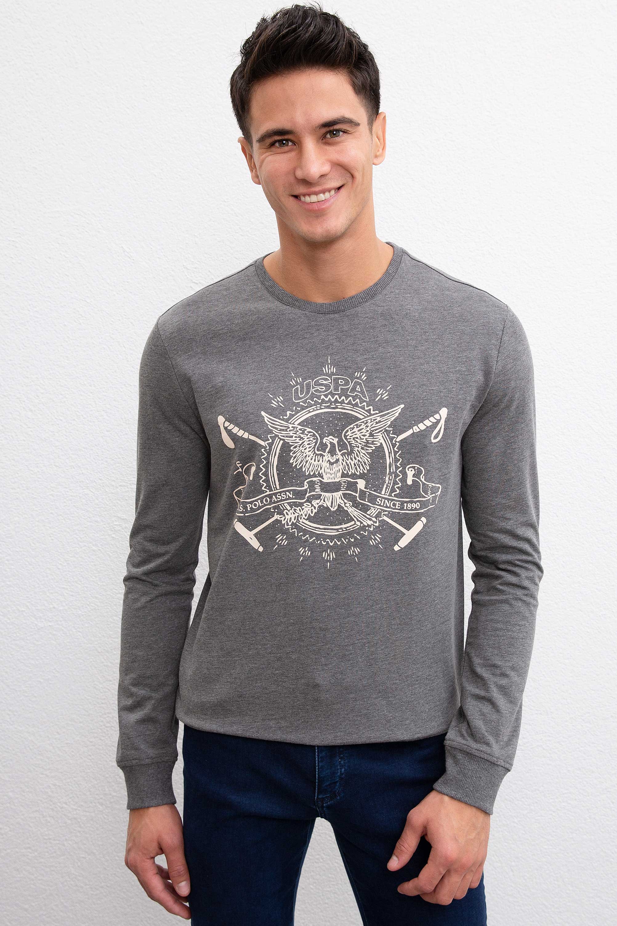 Erkek Antrasit Melanj Bisiklet Yaka Sweatshirt - Image 1