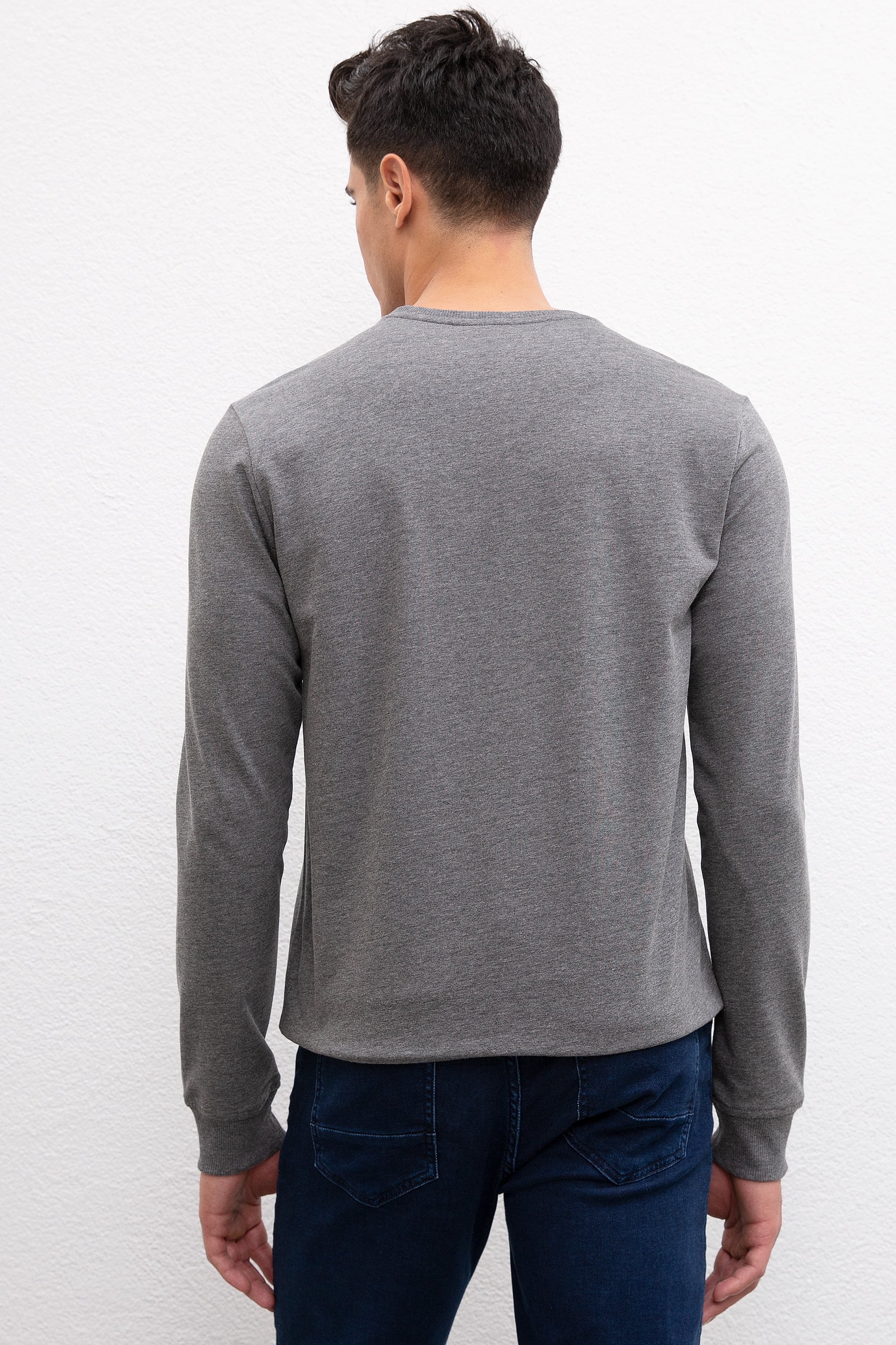 Erkek Antrasit Melanj Bisiklet Yaka Sweatshirt