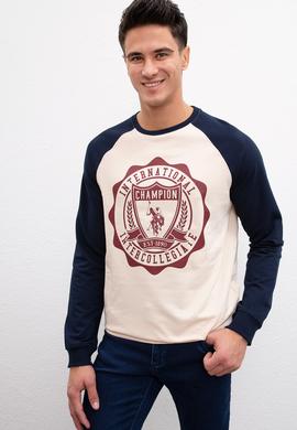 Erkek Ecru Bisiklet Yaka Sweatshirt - 50208657039